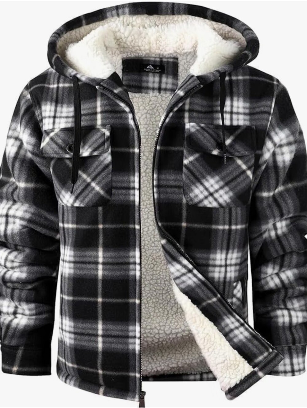 Men's Flannel Shirt Jacket Fleece Sherpa Lined Plaid Zip Up Hoodies